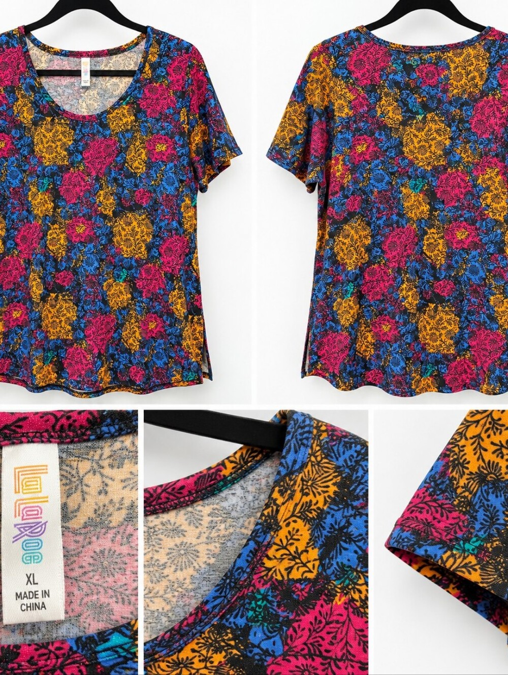 LuLaRoe Women’s Floral Tunic Top Size L Multicolor Pink Blue Mustard